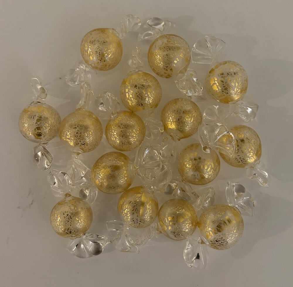 Fifteen (15) Murano Beautiful hand blown gold spackled glass candy